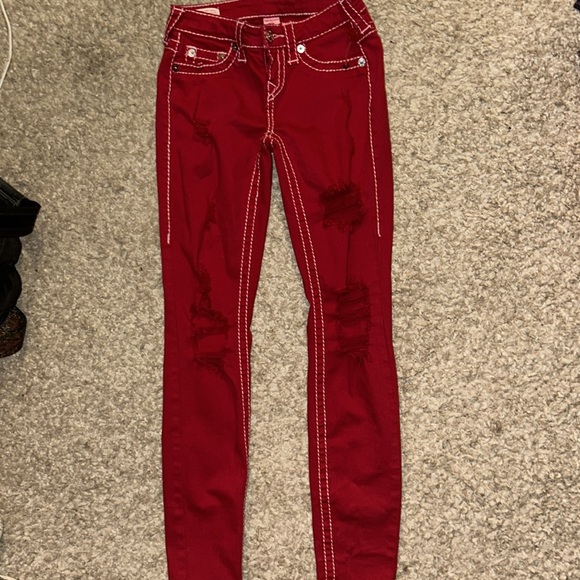True Religion HALLE MID RISE SUPER SKINNY JEAN in RED LENOX AVE WASH - Picture 5 of 10